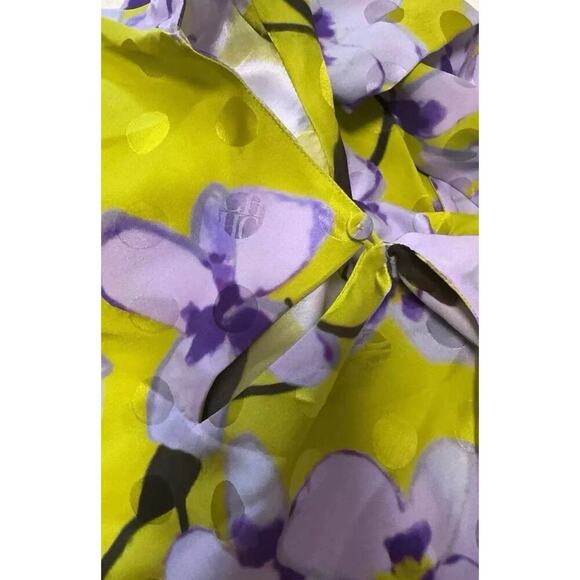 Carolina Herrera Silk Mini Dress M Feathers Long Sleeve Green Floral Neck Tie - Picture 5 of 10